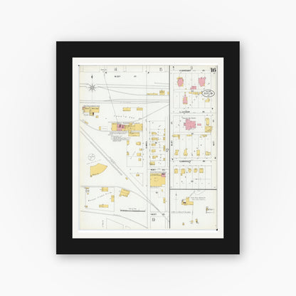 Old map wall art mockup — black gallery frame with white mat — Sanborn Fire Insurance Map from Joplin, Jasper County, Missouri (1900), Sheet #0016