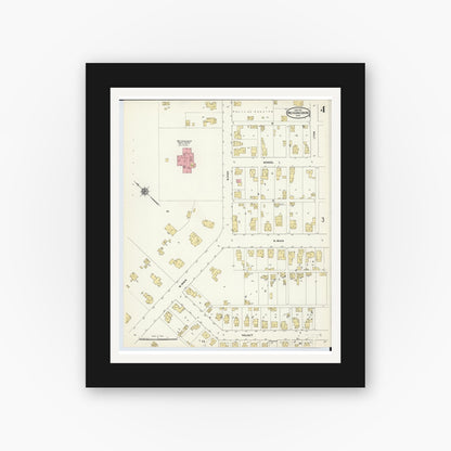 Old map wall art mockup — black gallery frame with white mat — Sanborn Fire Insurance Map from Mechanicsburg, Champaign County, Ohio (1911), Sheet #0004