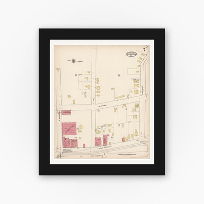 Old map wall art mockup — black gallery frame with white mat — Sanborn Fire Insurance Map from Reidsville, Rockingham County, North Carolina (1922), Sheet #0007