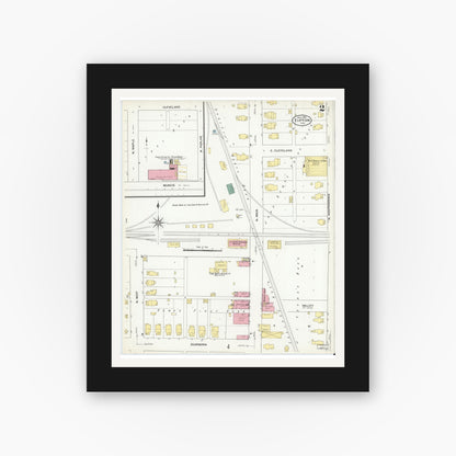 Old map wall art mockup — black gallery frame with white mat — Sanborn Fire Insurance Map from Tipton, Tipton County, Indiana (1909), Sheet #0002