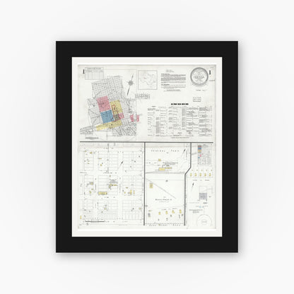 Old map wall art mockup — black gallery frame with white mat — Sanborn Fire Insurance Map from Odessa, Edger County, Texas (1934), Sheet #0001