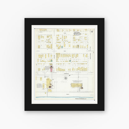 Old map wall art mockup — black gallery frame with white mat — Sanborn Fire Insurance Map from Mound City, Pulaski County, Illinois (1907), Sheet #0004
