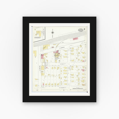 Old map wall art mockup — black gallery frame with white mat — Sanborn Fire Insurance Map from Bryan, Williams County, Ohio (1911), Sheet #0002