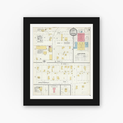Old map wall art mockup — black gallery frame with white mat — Sanborn Fire Insurance Map from McGregor, McLennan County, Texas (1899) - Complete Map Set