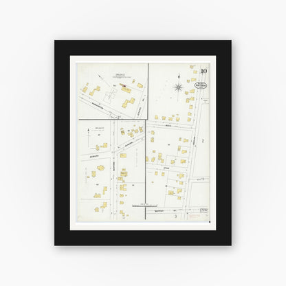 Old map wall art mockup — black gallery frame with white mat — Sanborn Fire Insurance Map from Whitman, Plymouth County, Massachusetts (1905), Sheet #0010