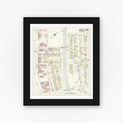 Old map wall art mockup — black gallery frame with white mat — Sanborn Fire Insurance Map from Braddock, Allegheny County, Pennsylvania (1914), Sheet #0023
