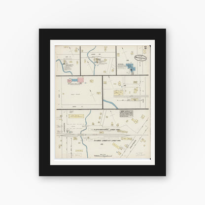 Old map wall art mockup — black gallery frame with white mat — Sanborn Fire Insurance Map from Waxahachie, Ellis County, Texas (1885), Sheet #0002