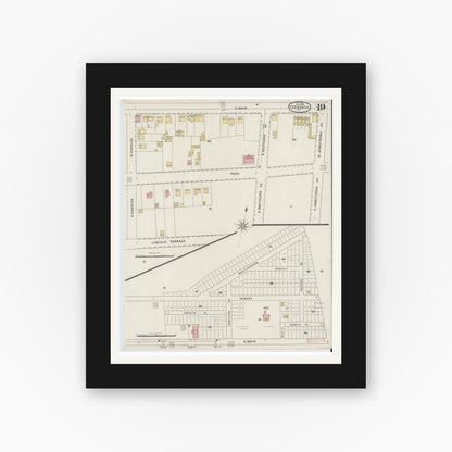 Old map wall art mockup — black gallery frame with white mat — Sanborn Fire Insurance Map from Peekskill, Westchester County, New York (1895), Sheet #0019