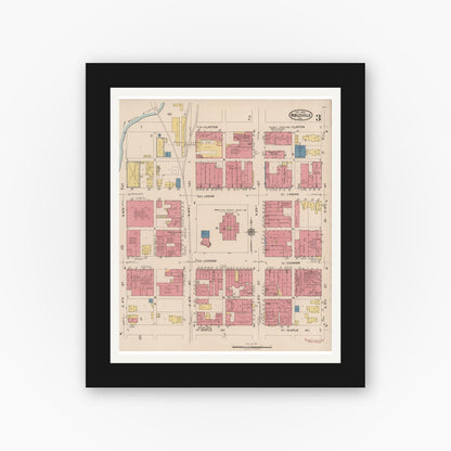 Old map wall art mockup — black gallery frame with white mat — Sanborn Fire Insurance Map from Noblesville, Hamilton County, Indiana (1922), Sheet #0003