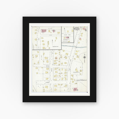 Old map wall art mockup — black gallery frame with white mat — Sanborn Fire Insurance Map from Wonewoc, Juneau County, Wisconsin (1914), Sheet #0002