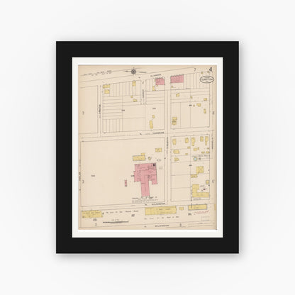 Old map wall art mockup — black gallery frame with white mat — Sanborn Fire Insurance Map from Compton, Los Angeles County, California (1922), Sheet #0004