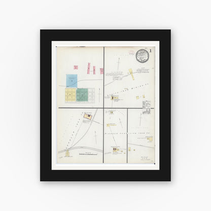 Old map wall art mockup — black gallery frame with white mat — Sanborn Fire Insurance Map from Ely, Saint Louis County, Minnesota (1892), Sheet #0001