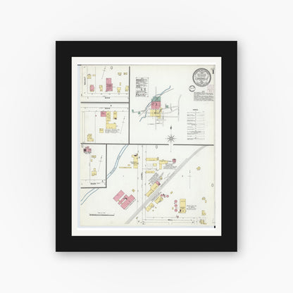 Old map wall art mockup — black gallery frame with white mat — Sanborn Fire Insurance Map from Louisville, Stark County, Ohio (1901) - Complete Map Set