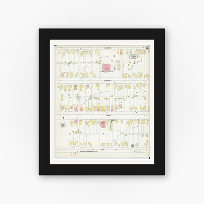 Old map wall art mockup — black gallery frame with white mat — Sanborn Fire Insurance Map from Xenia, Greene County, Ohio (1901), Sheet #0002