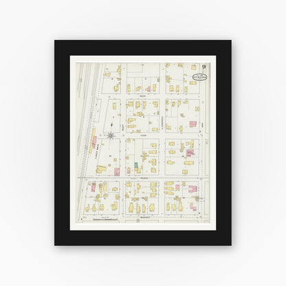 Old map wall art mockup — black gallery frame with white mat — Sanborn Fire Insurance Map from Kenosha, Kenosha County, Wisconsin (1894), Sheet #0009