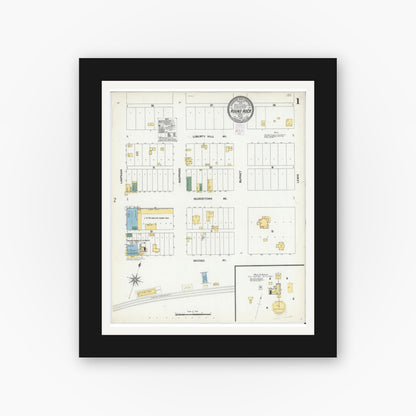 Old map wall art mockup — black gallery frame with white mat — Sanborn Fire Insurance Map from Round Rock, Williamson County, Texas (1902) - Complete Map Set