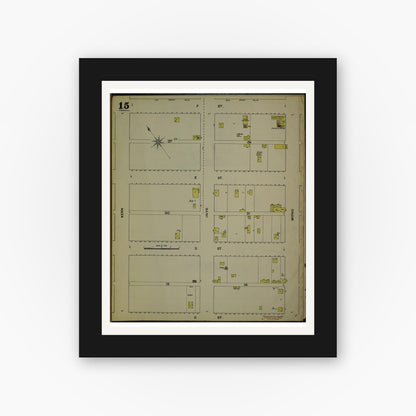 Old map wall art mockup — black gallery frame with white mat — Sanborn Fire Insurance Map from Fresno, Fresno County, California (1888), Sheet #0015