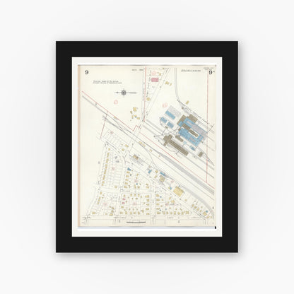 Old map wall art mockup — black gallery frame with white mat — Sanborn Fire Insurance Map from Osborn, Greene County, Ohio (1943), Sheet #0009