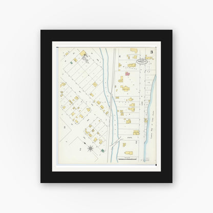 Old map wall art mockup — black gallery frame with white mat — Sanborn Fire Insurance Map from East Tawas, Iosco County, Michigan (1898), Sheet #0003