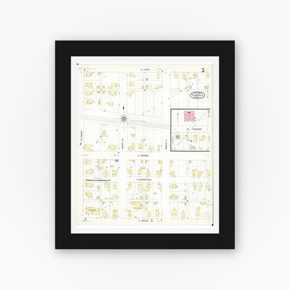 Old map wall art mockup — black gallery frame with white mat — Sanborn Fire Insurance Map from Fairfield, Jefferson County, Iowa (1907), Sheet #0005