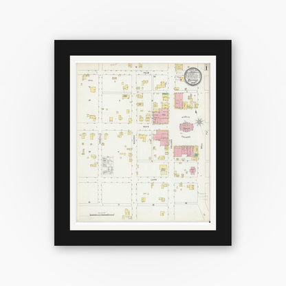Old map wall art mockup — black gallery frame with white mat — Sanborn Fire Insurance Map from Bellville, Austin County, Texas (1896) - Complete Map Set