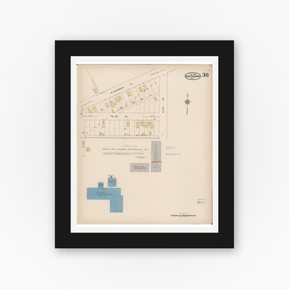 Old map wall art mockup — black gallery frame with white mat — Sanborn Fire Insurance Map from Sault Sainte Marie, Chippewa County, Michigan (1922), Sheet #0036