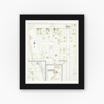 Old map wall art mockup — black gallery frame with white mat — Sanborn Fire Insurance Map from Frederic, Polk County, Wisconsin (1911), Sheet #0002