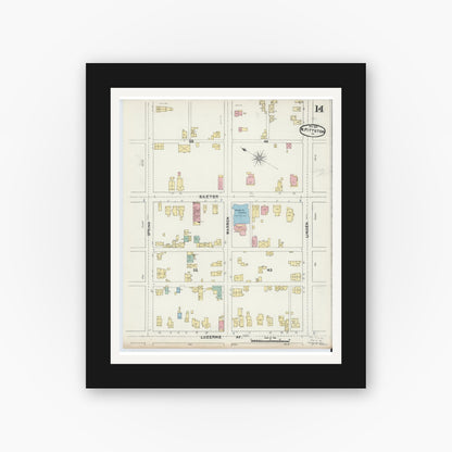 Old map wall art mockup — black gallery frame with white mat — Sanborn Fire Insurance Map from Pittston, Luzerne County, Pennsylvania (1891), Sheet #0014