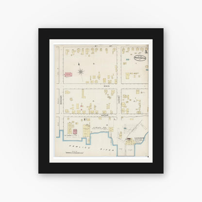 Old map wall art mockup — black gallery frame with white mat — Sanborn Fire Insurance Map from Washington, Beaufort County, North Carolina (1885), Sheet #0005