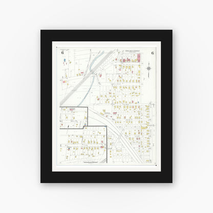 Old map wall art mockup — black gallery frame with white mat — Sanborn Fire Insurance Map from Louisville, Stark County, Ohio (1933), Sheet #0006