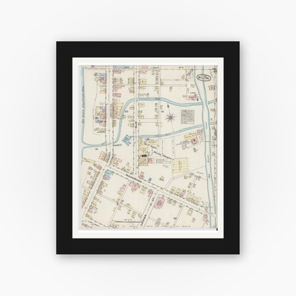Old map wall art mockup — black gallery frame with white mat — Sanborn Fire Insurance Map from Milton, Northumberland County, Pennsylvania (1884), Sheet #0005