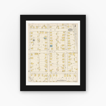 Old map wall art mockup — black gallery frame with white mat — Sanborn Fire Insurance Map from Bedford, Lawrence County, Indiana (1922), Sheet #0004