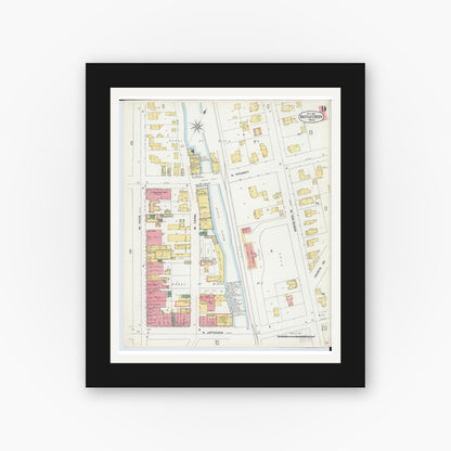 Old map wall art mockup — black gallery frame with white mat — Sanborn Fire Insurance Map from Battle Creek, Calhoun County, Michigan (1899), Sheet #0009