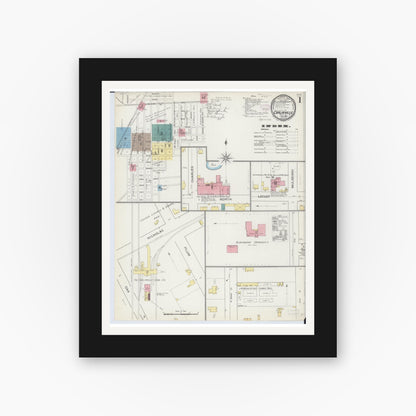 Old map wall art mockup — black gallery frame with white mat — Sanborn Fire Insurance Map from Carlinville, Macoupin County, Illinois (1893) - Complete Map Set