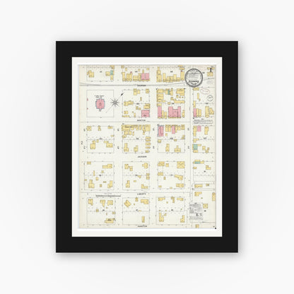 Old map wall art mockup — black gallery frame with white mat — Sanborn Fire Insurance Map from Richmond, Fort Bend County, Texas (1899), Sheet #0001