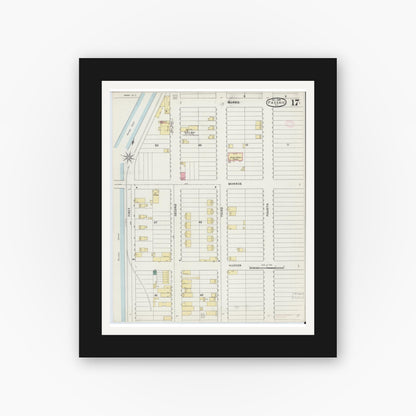 Old map wall art mockup — black gallery frame with white mat — Sanborn Fire Insurance Map from Passaic, Passaic County, New Jersey (1894), Sheet #0017