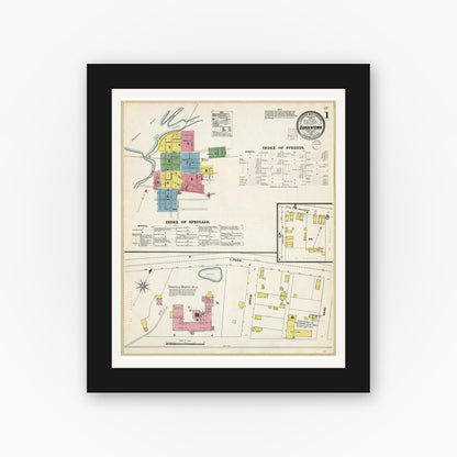 Old map wall art mockup — black gallery frame with white mat — Sanborn Fire Insurance Map from Bordentown, Burlington County, New Jersey (1902), Sheet #0001