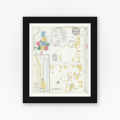 Old map wall art mockup — black gallery frame with white mat — Sanborn Fire Insurance Map from Port Allegany, McKean County, Pennsylvania (1903) - Complete Map Set