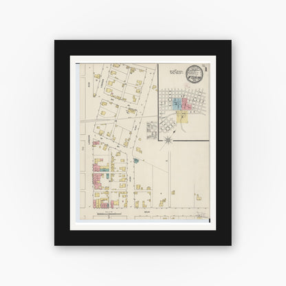 Old map wall art mockup — black gallery frame with white mat — Sanborn Fire Insurance Map from Mount Sterling, Madison County, Ohio (1895) - Complete Map Set