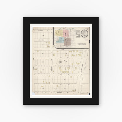 Old map wall art mockup — black gallery frame with white mat — Sanborn Fire Insurance Map from Pacific Grove, Monterey County, California (1888) - Complete Map Set