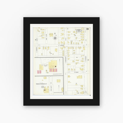 Old map wall art mockup — black gallery frame with white mat — Sanborn Fire Insurance Map from Paris, Lamar County, Texas (1908), Sheet #0019