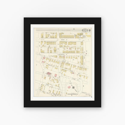 Old map wall art mockup — black gallery frame with white mat — Sanborn Fire Insurance Map from Charleroi, Washington County, Pennsylvania (1913), Sheet #0002