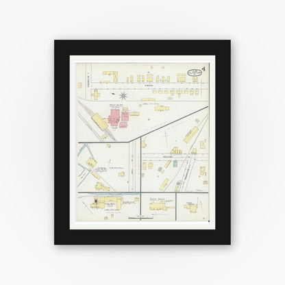 Old map wall art mockup — black gallery frame with white mat — Sanborn Fire Insurance Map from Clinton, Oneida County, New York (1895), Sheet #0004