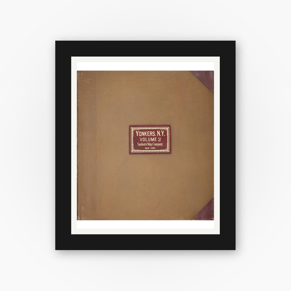 Old map wall art mockup — black gallery frame with white mat — Sanborn Fire Insurance Map from Yonkers, Westchester County, New York (1950), Sheet #0001