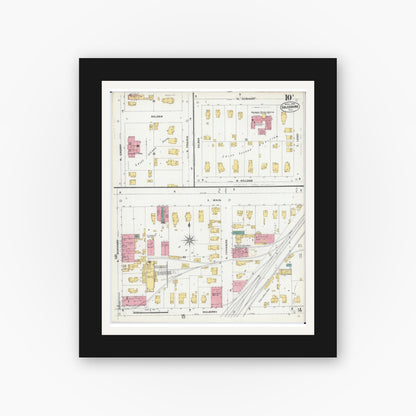 Old map wall art mockup — black gallery frame with white mat — Sanborn Fire Insurance Map from Galesburg, Knox County, Illinois (1906), Sheet #0010