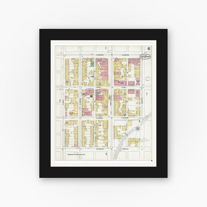 Old map wall art mockup — black gallery frame with white mat — Sanborn Fire Insurance Map from Shenandoah, Schuylkill County, Pennsylvania (1902), Sheet #0006