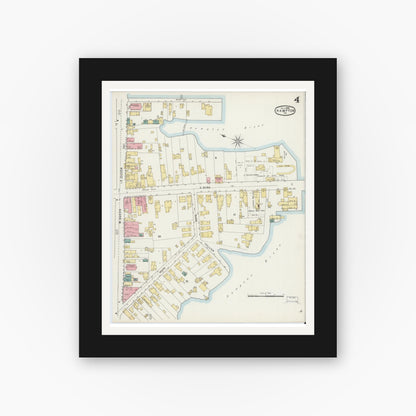 Old map wall art mockup — black gallery frame with white mat — Sanborn Fire Insurance Map from Hampton, Independent Cities, Virginia (1895), Sheet #0004