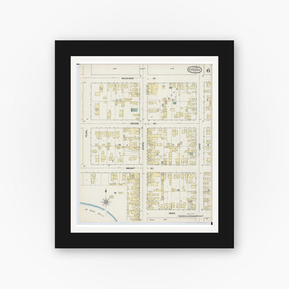 Old map wall art mockup — black gallery frame with white mat — Sanborn Fire Insurance Map from Oscoda, Iosco County, Michigan (1890), Sheet #0006