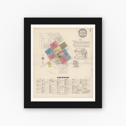 Old map wall art mockup — black gallery frame with white mat — Sanborn Fire Insurance Map from El Campo, Wharton County, Texas (1922), Sheet #0001