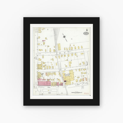 Old map wall art mockup — black gallery frame with white mat — Sanborn Fire Insurance Map from Canisteo, Steuben County, New York (1920), Sheet #0006